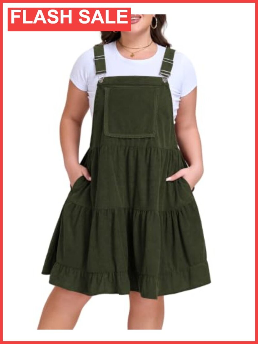 Plus Size Corduroy Overall Dress with Pockets Adjustable Straps A-Line